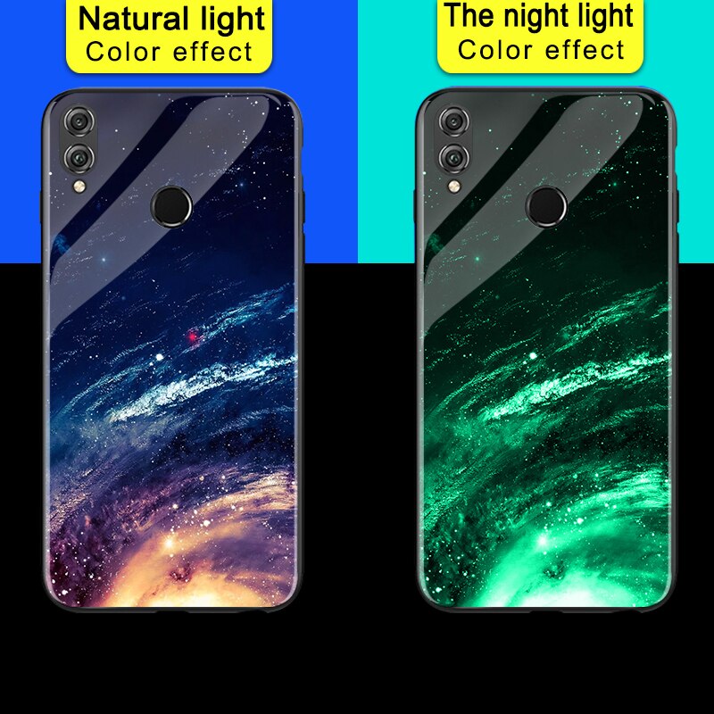 Luminous Phone Cases For Huawei P Smart FIG-LX1 Space Night Shine Glass Case For Huawei Honor 7X 8X Cover Shell: For Huawei Honor 7X / Design03