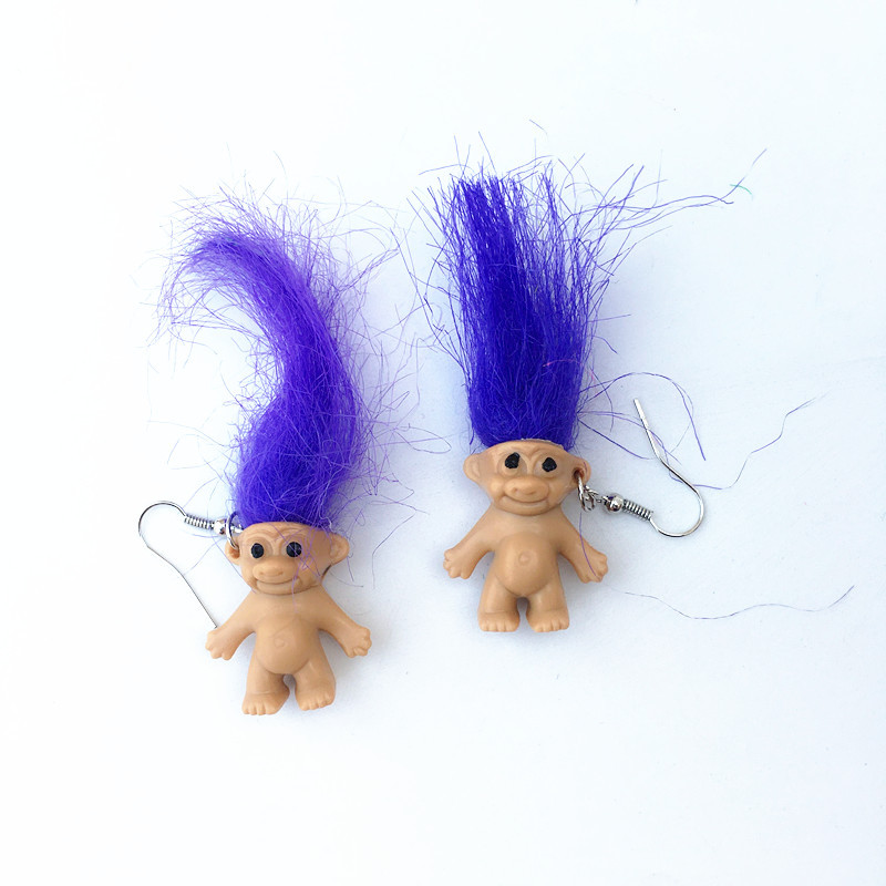 4 # Unieke Cool Brandende Haar Oorbellen Voor Vrouwen Meisjes Retro Nostalgische Lelijke Schattige Pop Oorbellen Punk Overdreven Creatieve Sieraden: Blue
