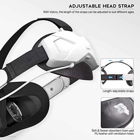 For Oculus/Meta Quest 2 Elite Strap With 5000mAh Battery Store Extend 2hrs Playtime LEDs Indicator Adjustable Head Strap