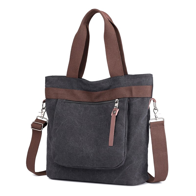 D&T One Shoulder Casual Bags Women Solid Canvas Waterproof School Student Light Zipper Pocket Inside Bags: black