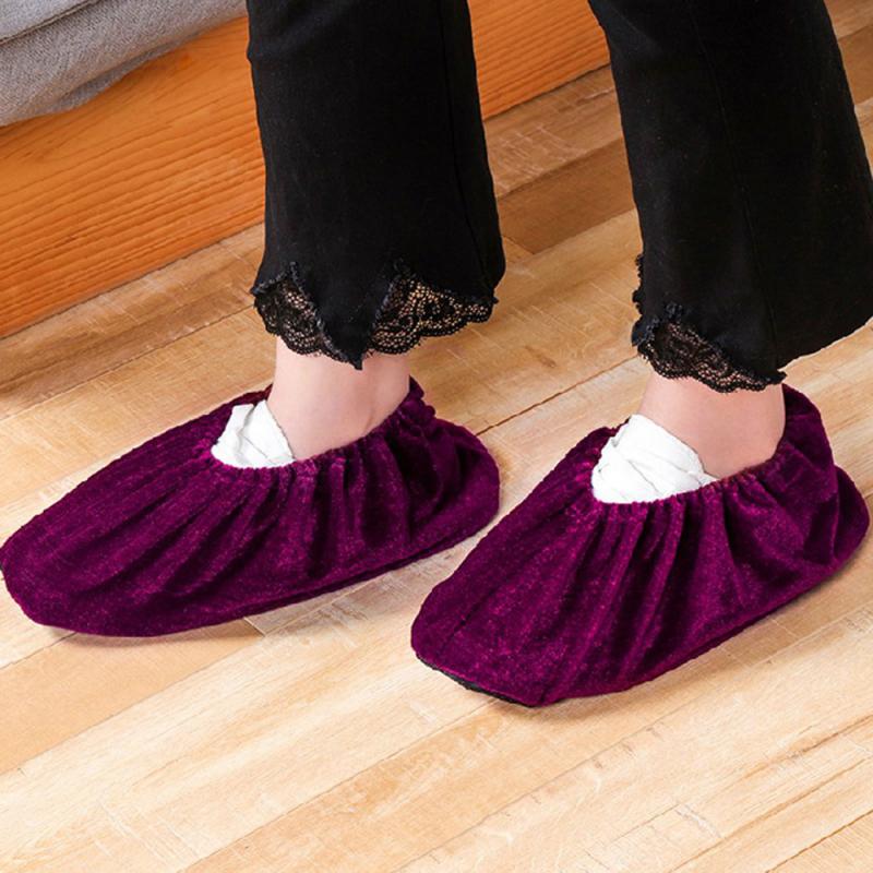 1 Pair Portable Reusable Shoe Covers Elasticity Non-Slip Flannel Overshoes Boot Overshoes Shoes Organizers