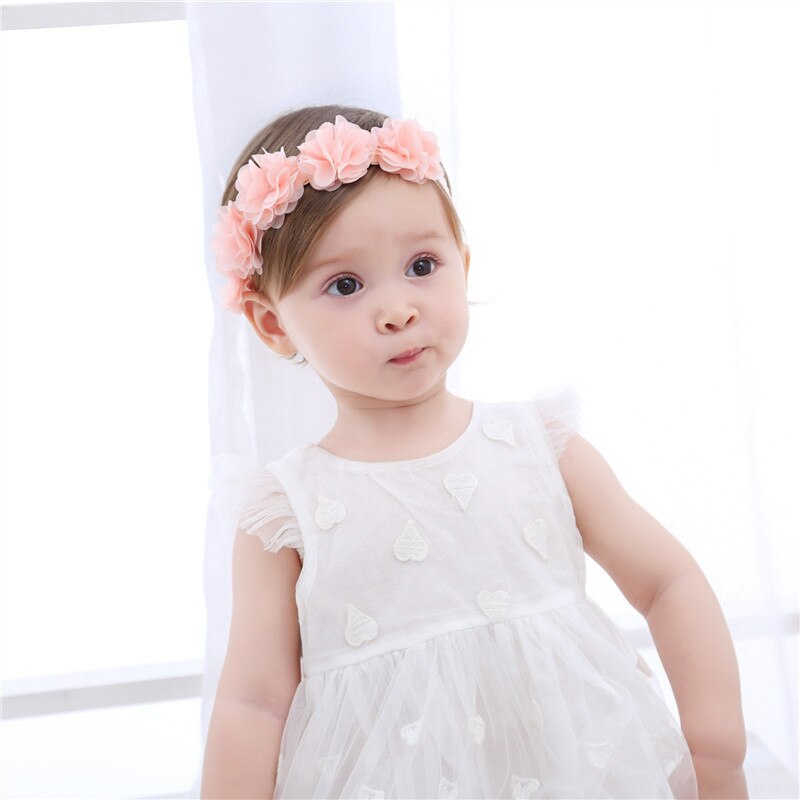 Baby Headband Flowers Girls Pink Ribbon Hair Bands Handmade Headwear Hair Elastic Tiara For Girl Newborn Babies Hair Accessories