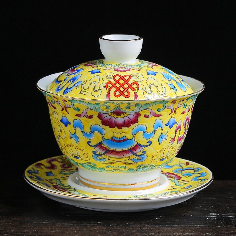 Farverig emalje gaiwan kinesisk te ware sancai te skål service te kop og underkop sæt 150ml tekop te maker: E