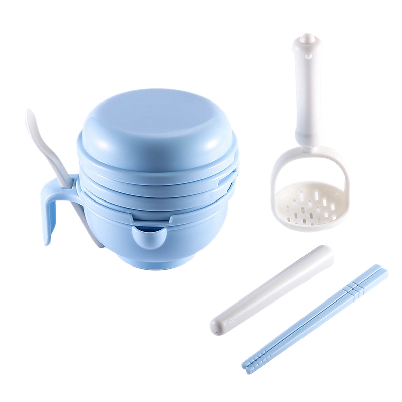 Food Grade PP Baby Complementary Feeding Set Grinding Safety Bowl Toddler Food Factory Smashing Tool: Blue