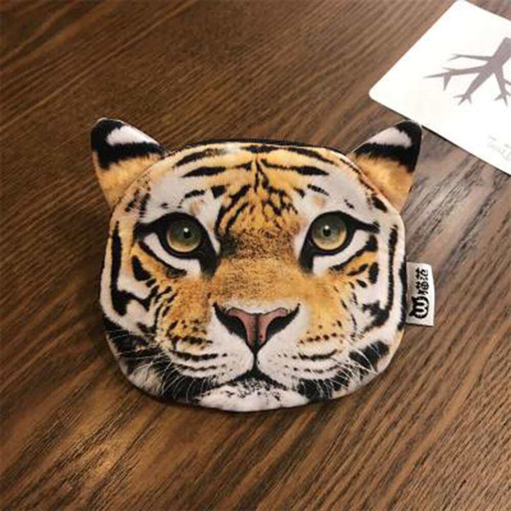 3d Dieren Portemonnee Make-Up Tas Pouch Kawaii Tas Portemonnees Kinderen Leuke Leeuw Tijger Gezicht Rits Case Coin Kids portemonnee: tiger