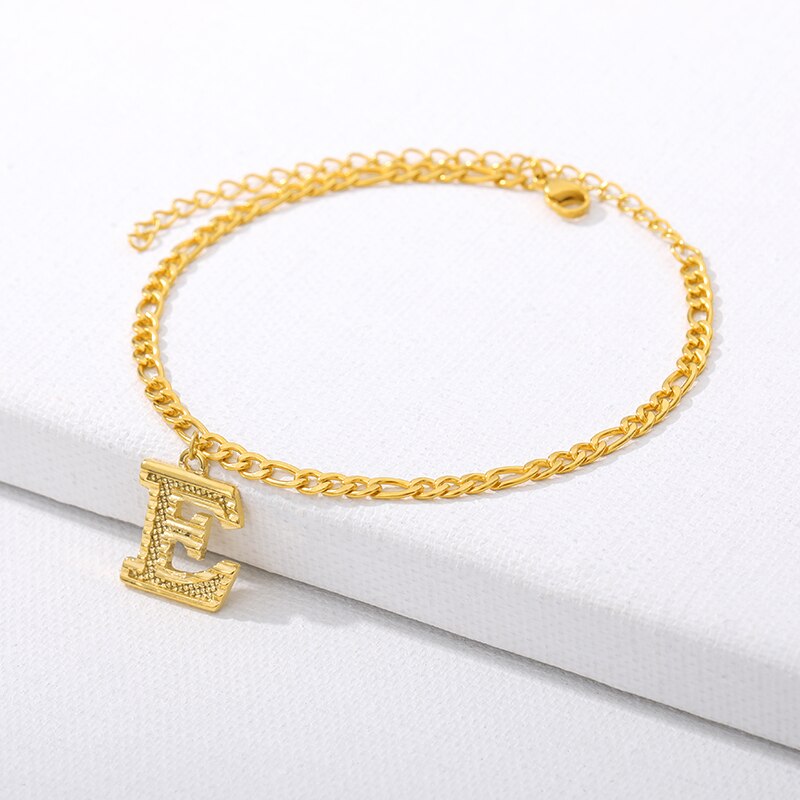 Initial Fußkettchen Armbänder Für Frauen Edelstahl Alphabet Ankle Armband Auf Die Bein A-Z Brief Gold Kette Fuß boho Schmuck: E