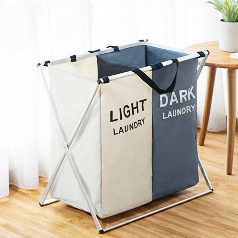 X-shape Foldable Dirty Laundry Basket Organizer Two Grid Home Hamper Sorter Waterproof Laundry Hamper Washing Storage 2: 02