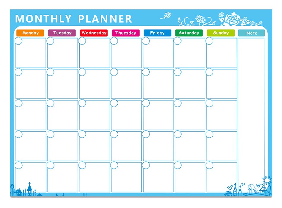 Magnetic Whiteboard Dry Erase Board Magnets Fridge Refrigerator To-Do List Monthly Daily Planner Organizer for Kitchen: Blue