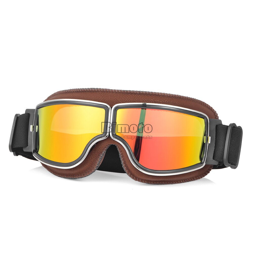 Motorcrossbril, windbestendige motorbril, vintage verstelbare PU-leren zonnebril, retro fietsbril, helmbril, crossbril, mountainbike-bril, fietsbril, zwart frame kleurrijke glazen