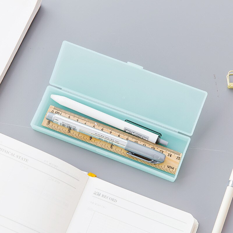 Leuke Kawaii Eenvoudige Transparante Etui Potlood Doos Plastic Opbergdoos Leren Briefpapier Kantoorbenodigdheden