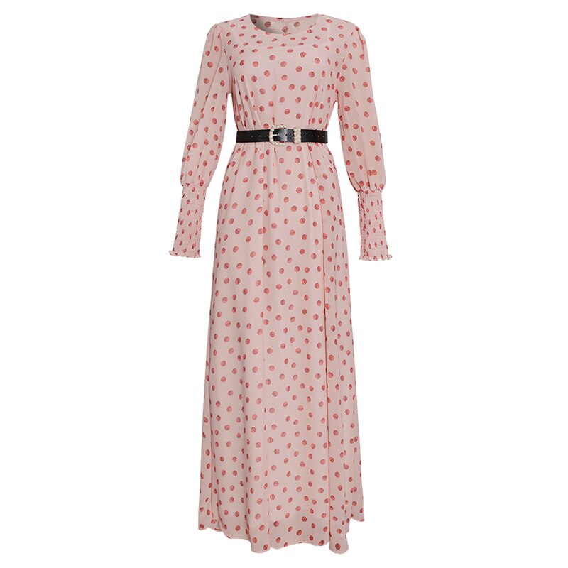 Md afrikansk print polkaprikkede maxi kjoler kvinder langærmet chiffon kjole underkjole 2 stykker sæt muslimske aftenkjoler: Xl
