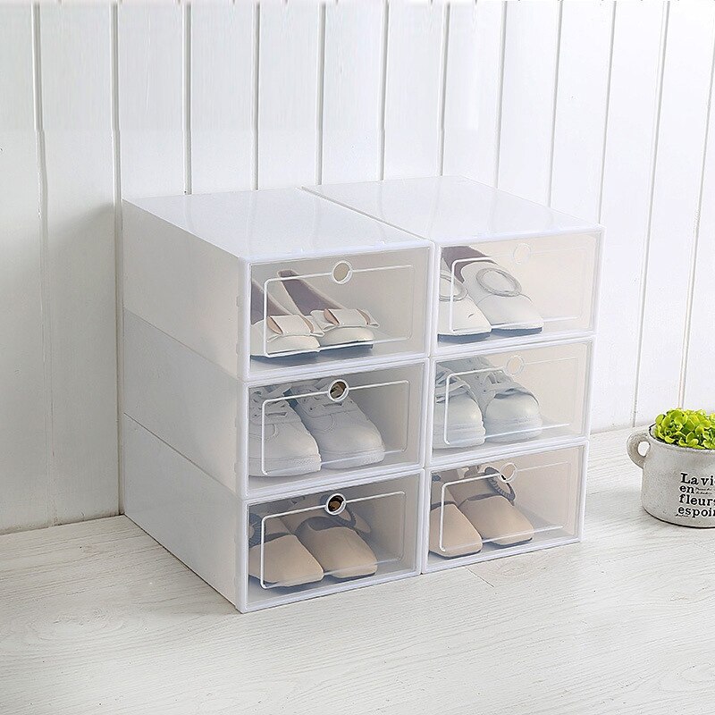 Plastic Opvouwbare Schoenen Doos Transparante Opslag Schoenendoos Lade Organizer Huishoudelijke DIY Schoenendoos Lade Divider Thuis Opslag: WHITE