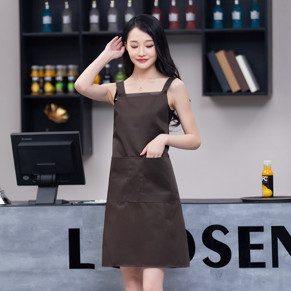 Monochrome double shoulder strap apron unisex kitchen cook apron barbecue haircut work apron restaurant waiter apron: Grijs