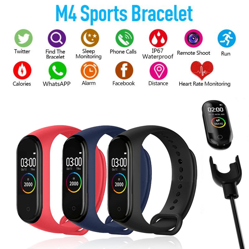 M4 relógio inteligente pulseira à prova d' água, monitoramento de pressão sanguínea, frequência cardíaca, banda inteligente 4, monitoramento fitness, pulseira para android, ios
