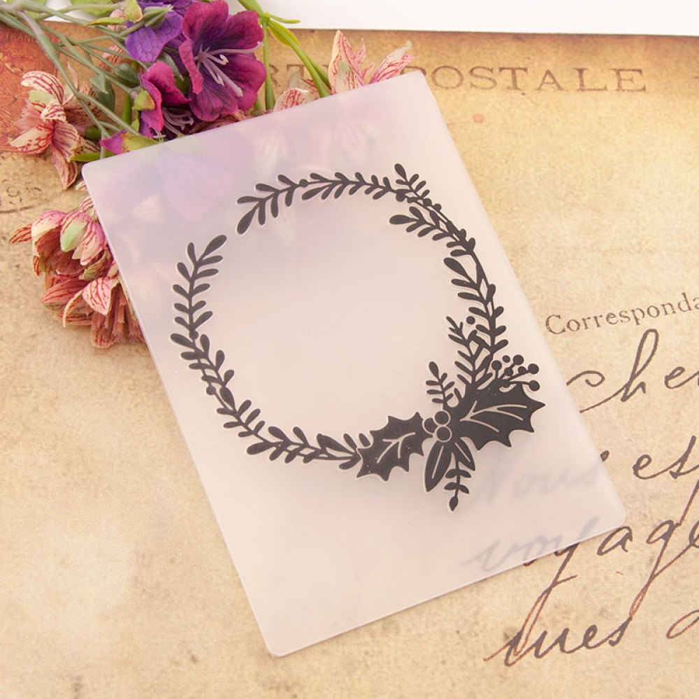 10.5*14.8cm Christmas Wreath 3D Embossing Folders Plastic Bump Scrapbooking DIY Template Photo Album Card Making
