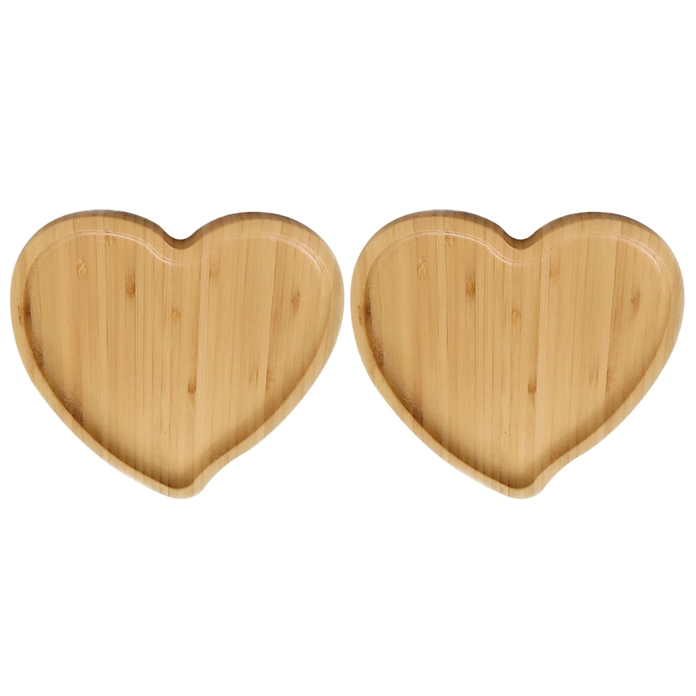 2 Pcs Heart Shaped Eco-friendly Bamboo Wooden Tray Food Tea Coffee Serving Plate Fruit Bread Tray Dishes Snack Plate for Home