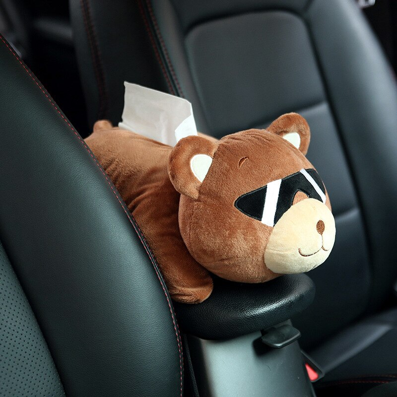 Cartoon Car Tissue Boxes Cute Soft Plush Animals Car Armrest Tissue Box Tissue Holder Car Accessories: bear