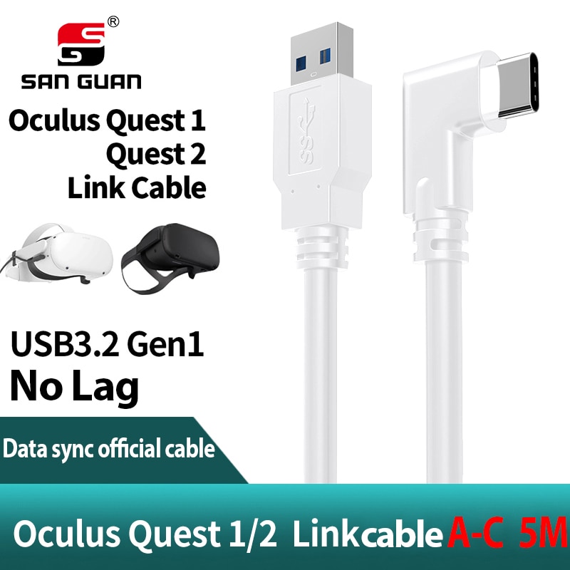 5m 3m usb-c kabel oculus quest 2 link kabel usb 3.2 compatibiliteit haaks type -c 3.2 gen 1 snelheid gegevensoverdracht snel opladen