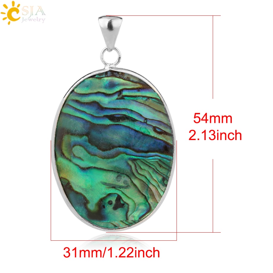 CSJA Verde Ovale cavalla Borsette Ciondolo Paua abalone Borsette Tallone Piatto di colore Argento Pendenti con gemme e perle Collana per le Donne di Fascino Dei Monili Semplice g230