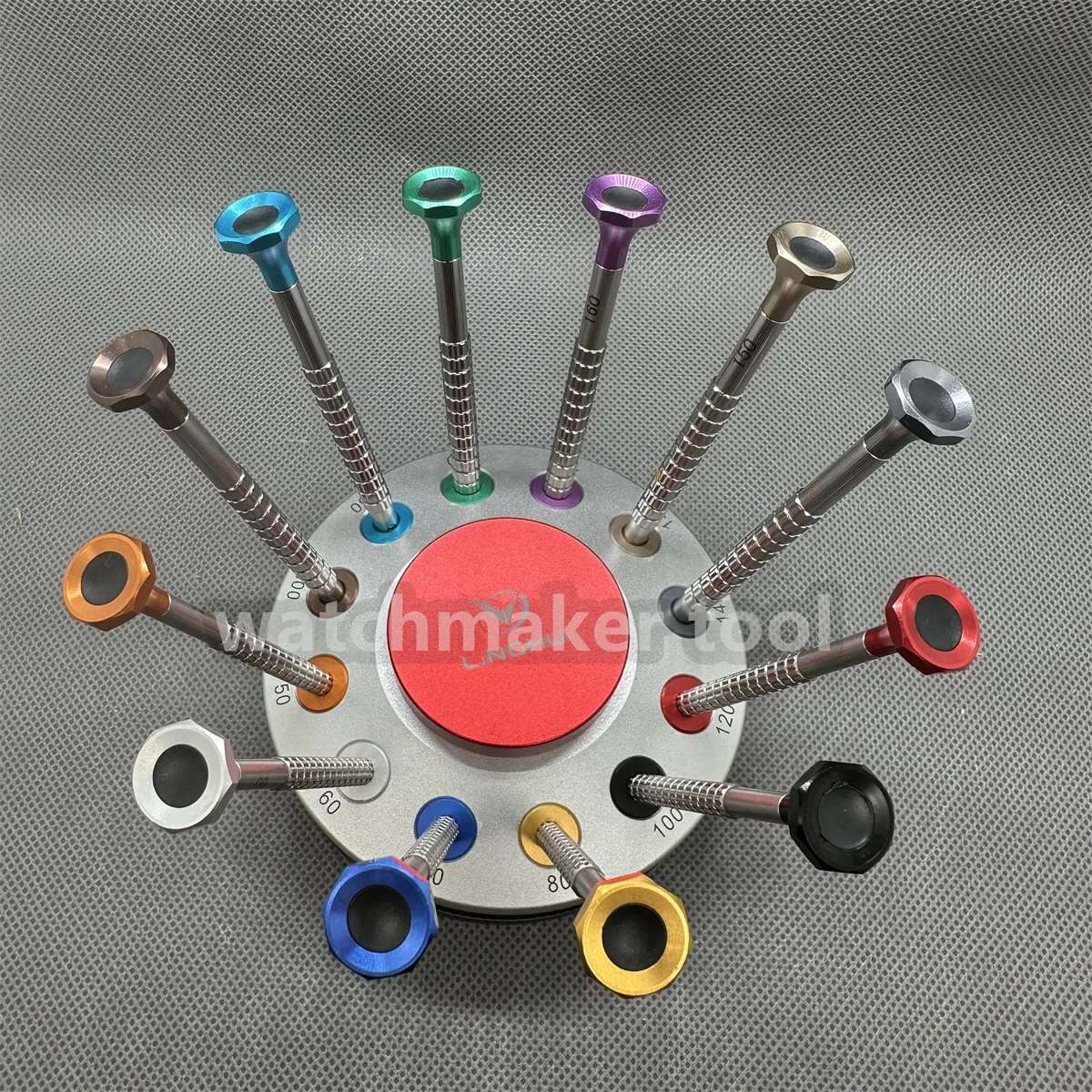 Skruetrækkersæt til reparation af ur i rustfrit stål  of 12 ø 0.50mm -  ø 3.00mm på roterende base 01.218- e til urmager