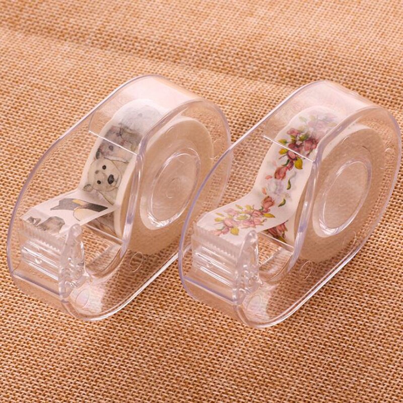 1 Pcs Novelty 15mm Transparent Masking Tape Dispensers Cutter Holder Japanese Stationery DIY Washi Tape Storage Organizer Supply