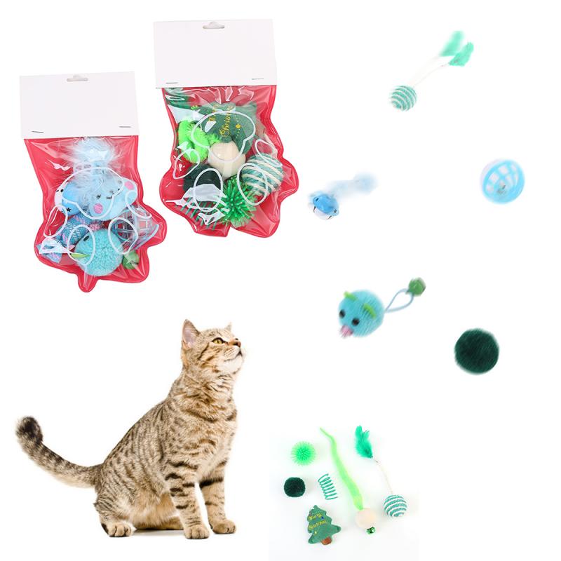 Zesdelige kattenspeelgoed kerstplezier kattenpoot speelgoed combinatie puppy kous diverse speeltjes huisdier interactief spel benodigdheden