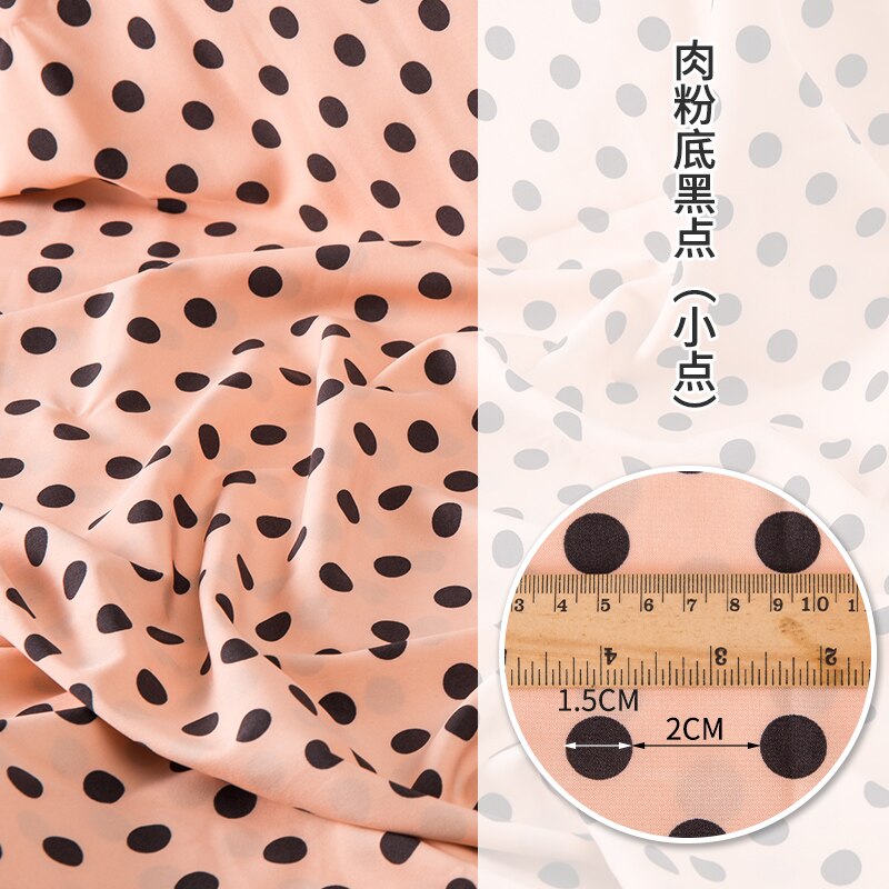 Micro Elastic Floral Chiffon Fabric By The Meter Impervious Printed Wave Point Dress Lining Shirt Sewing Diy Flowers Brocade: Black dots