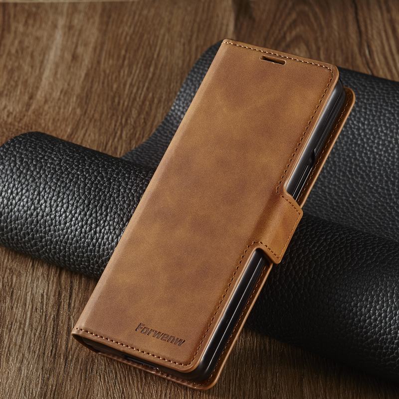 Voor Samsung Galaxy Z Vouw 3 Case Flip Wallet Leather Luxe Stong Magnetische Cover Voor Samsung Z Fold3 5G case Kaarthouder Coque: Brown