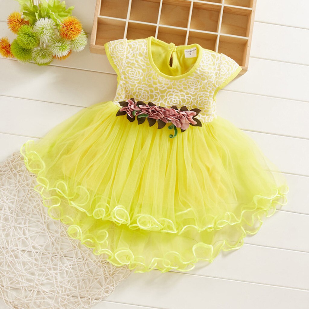 Toddler Girl Flowers Floral Dress Newborn Kid Tulle Ruched Princess Party Dresses Baby Infant Short Sleeve Casual Summer Clothes