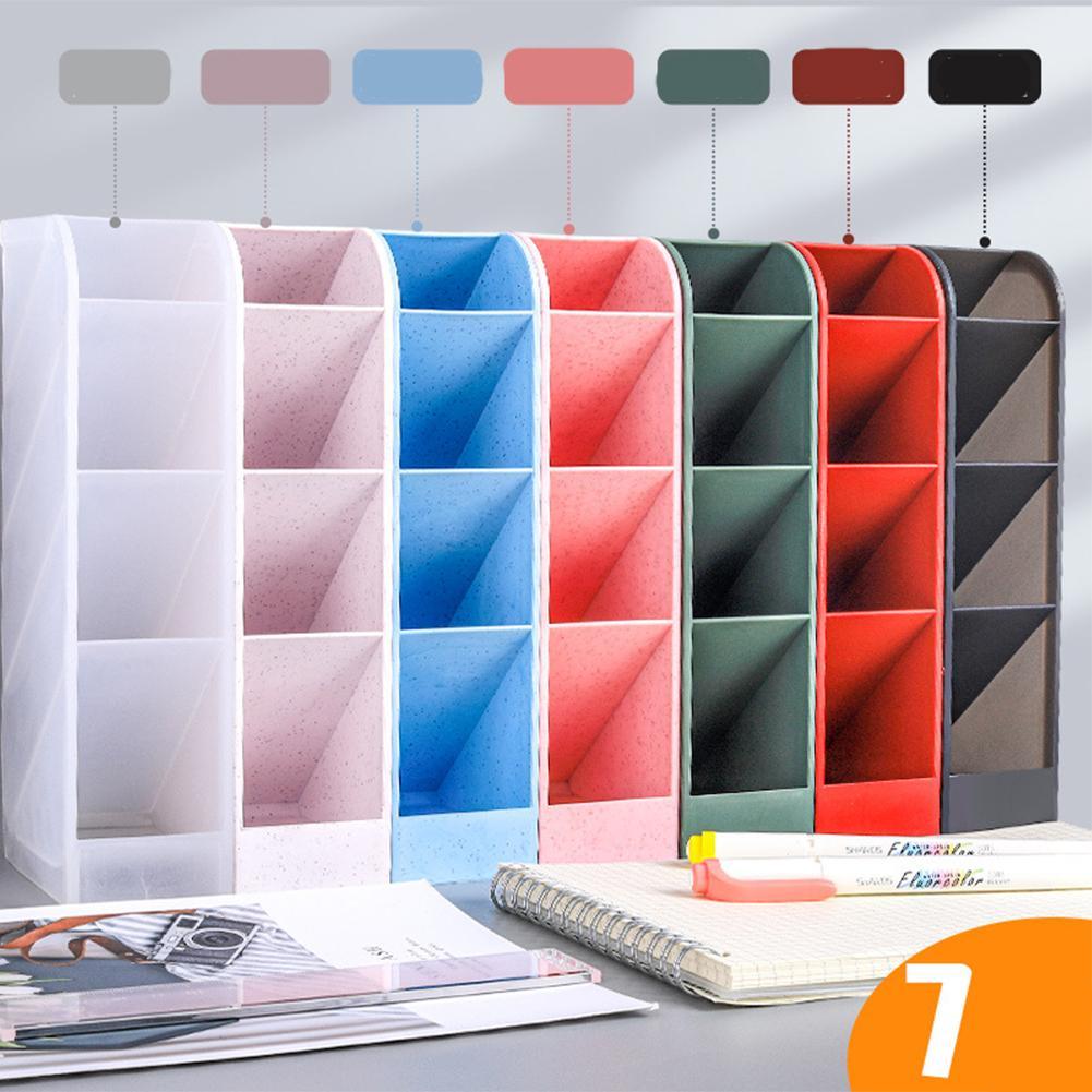 Desktop Organizer Pen Holder Kawaii 4 Gird Desk Makeups Pencil Storage Stand Box School Office Stationery Supplies
