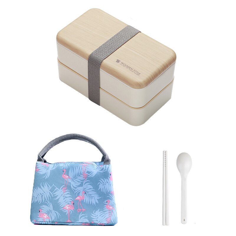 Microwave Double Layer Lunch Box For Kids Wooden Bento Box Portable Container Box BPA Free Lunchbox Food Box Dinner Pail: White-bag set