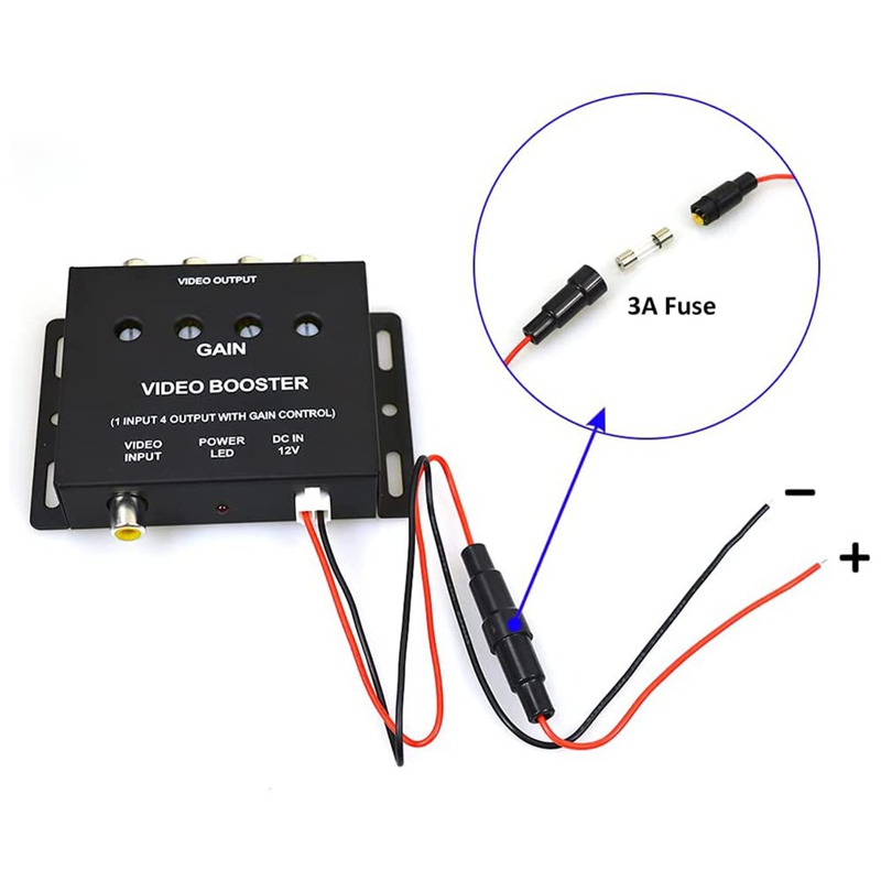 Retail Car Video Splitter 1 To 4 AV Signal Booster Amplifier Splitter For Car CCTV TV LCD DVD Player 1 Input 4 Output
