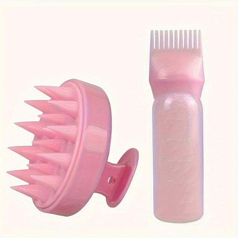 2pcs/Set Silicone Hair Comb With Root Comb Applicator Bottle Set Hair Oil Applicator Shampoo Brush Salon hair styling tools: green