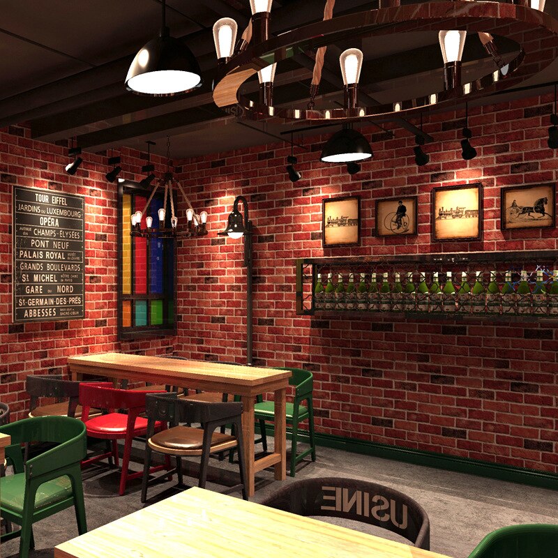 3D Retro Nostalgic Brick Red Brick Wallpaper Chinese Restaurant Clothing Store Background Wall Brick Brick Wallpaper
