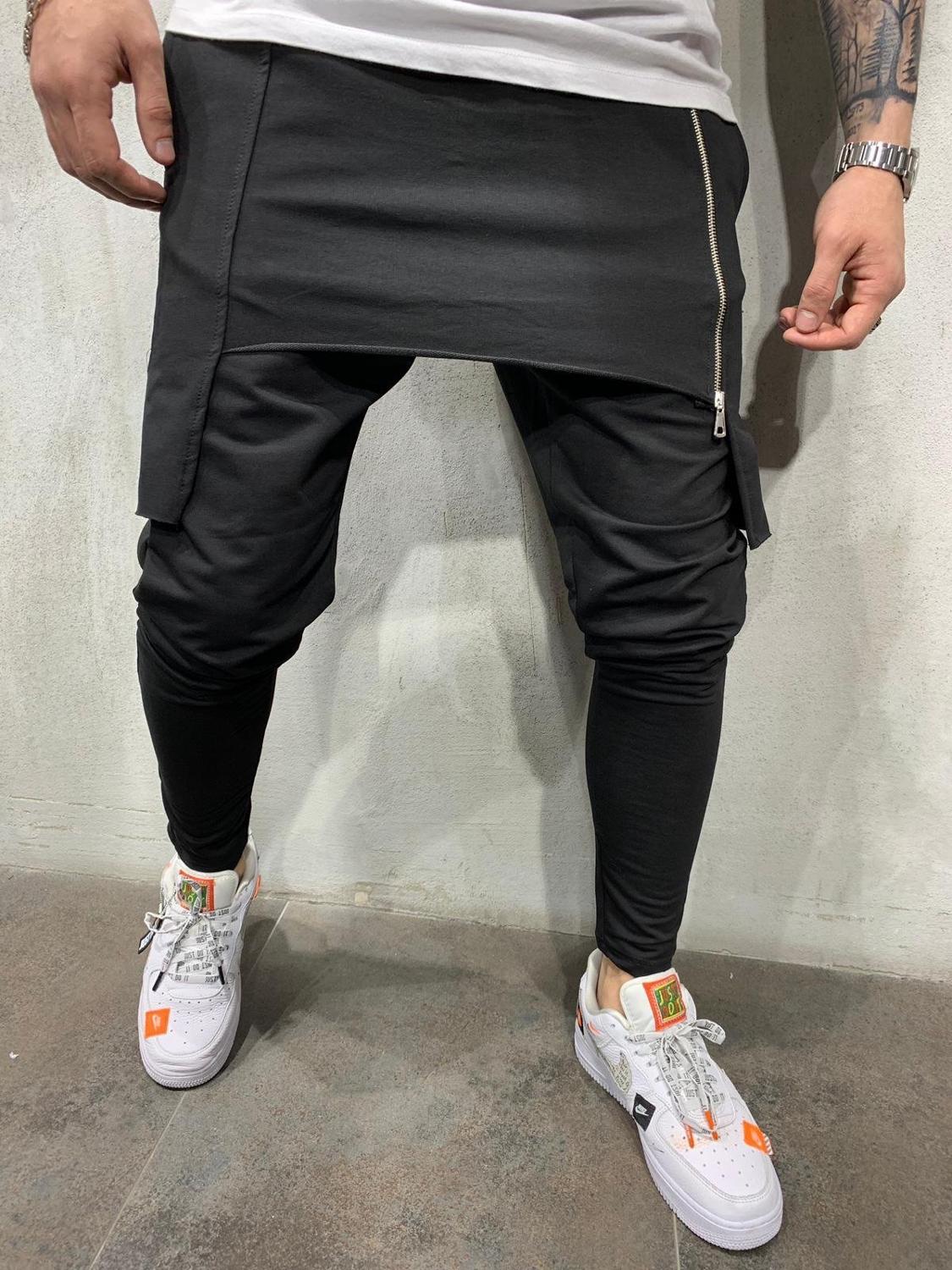 Décontracté côté jupe à glissière pantalons hommes pantalons Hip Hop survêtement pantalons hommes pantalons de survêtement japonais Streetwear hommes pantalons: M / black