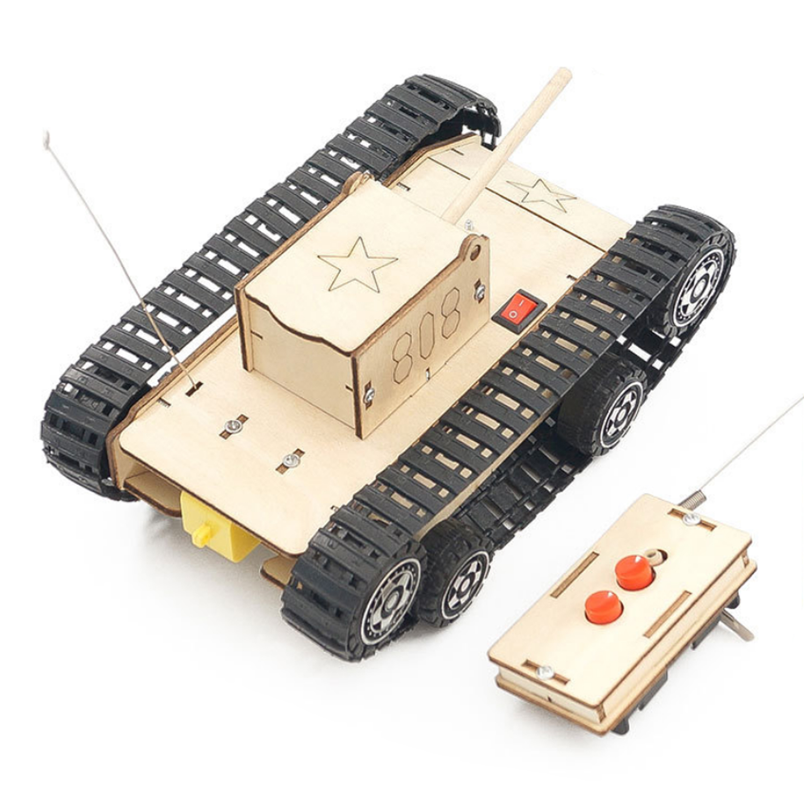 Hand Made Diy Houten Afstandsbediening Rc Tank Model Creatieve Stem Speelgoed Wetenschap Experiment Kit Gemonteerd Materiaal Hout Puzzel Speelgoed