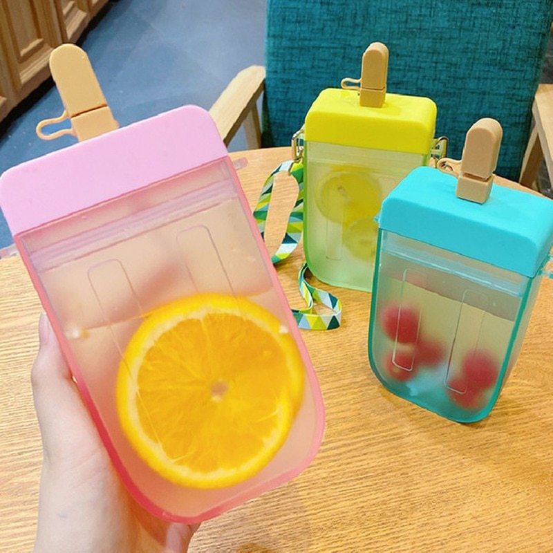 Leuke Stro Cup Plastic Popsicle Water Fles Outdoor Transparant Sap Drinkbeker Geschikt Voor Volwassen Kinderen