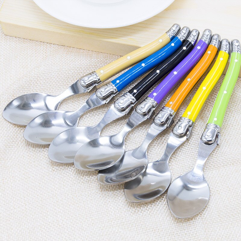 6-12pcs 6&#39;&#39; Laguiole Teaspoons Rainbow Handle Small Coffee Ice Tea Spoon Mini Steel Stirring Spoon Dessert Honey Cake Ice Cream