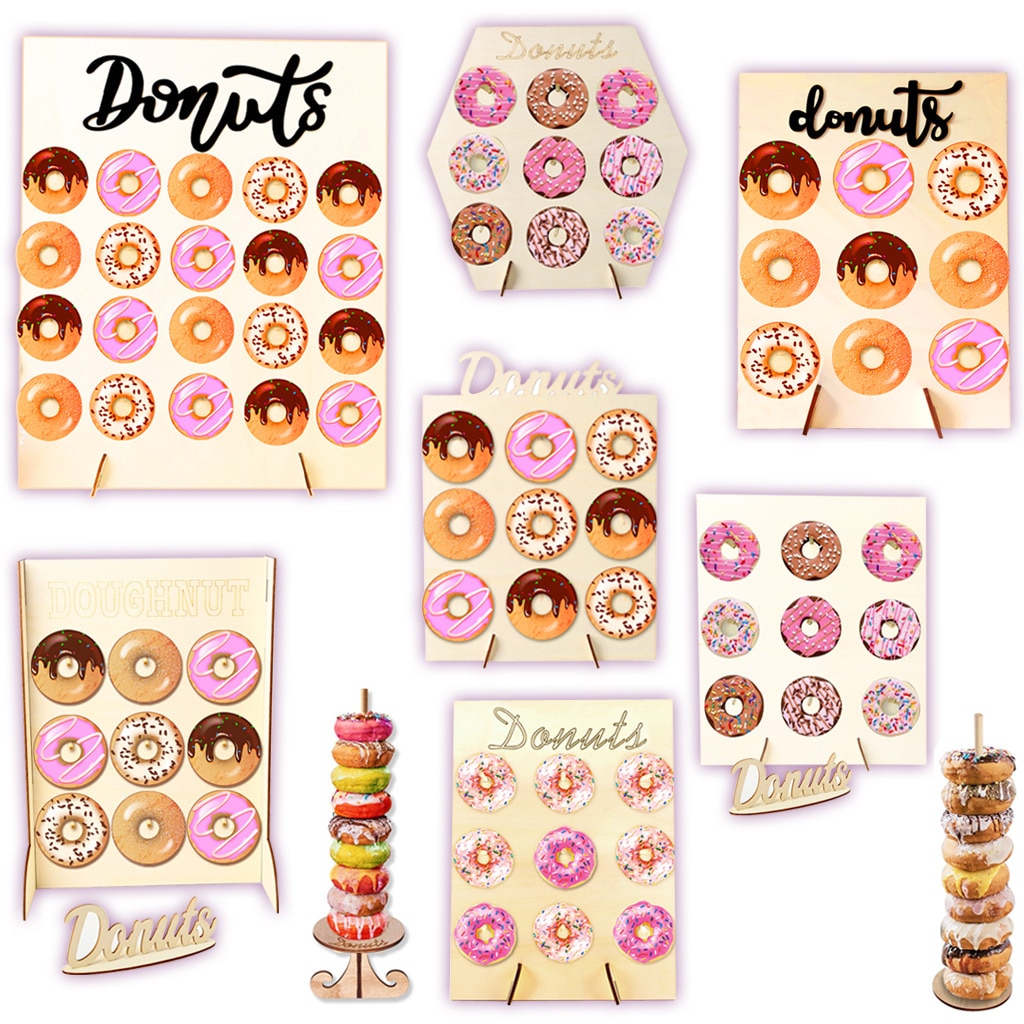 Træ donut vægstativ donut holder baby shower børne fødselsdagsfest dekoration donut fest dekoration bryllup event fest forsyninger