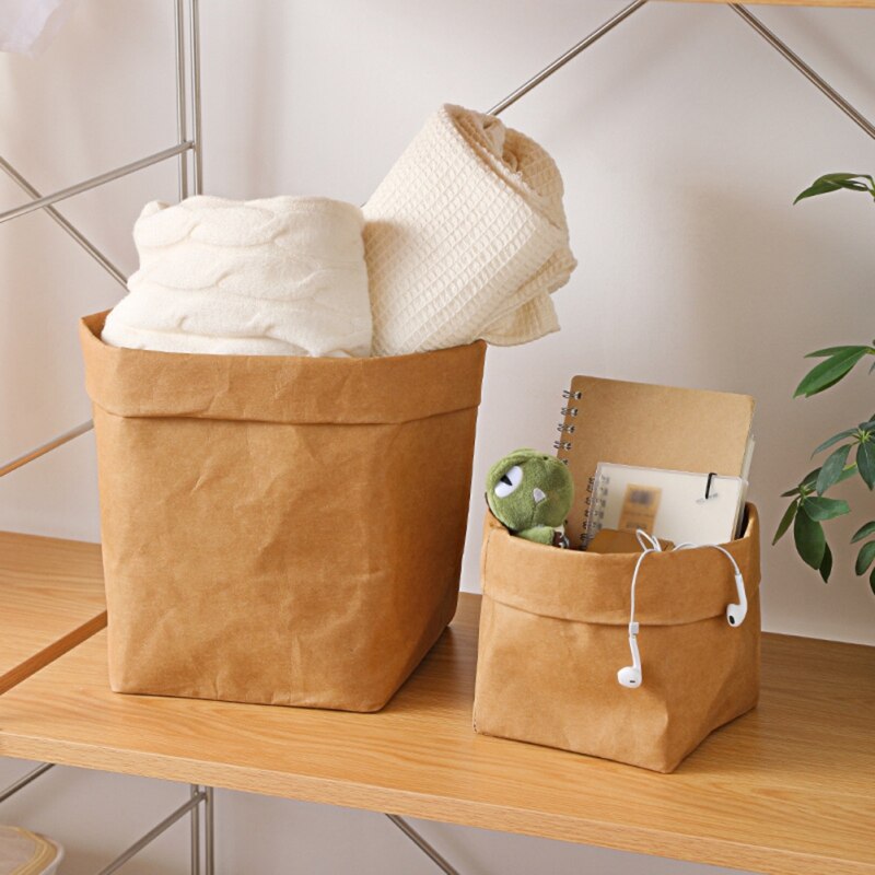 Panier de rangement en papier Kraft lavable, boîte de rangement réutilisable, boîte de rangement pour plantes pour la cuisine de la maison