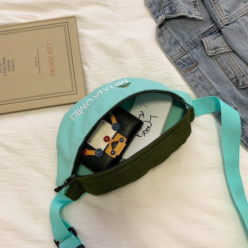 Kvinde talje taske fanny pack kvinder bælte tasker trend bryst packs banan tasker lærred materiale hip hop pakke bum nyre taske