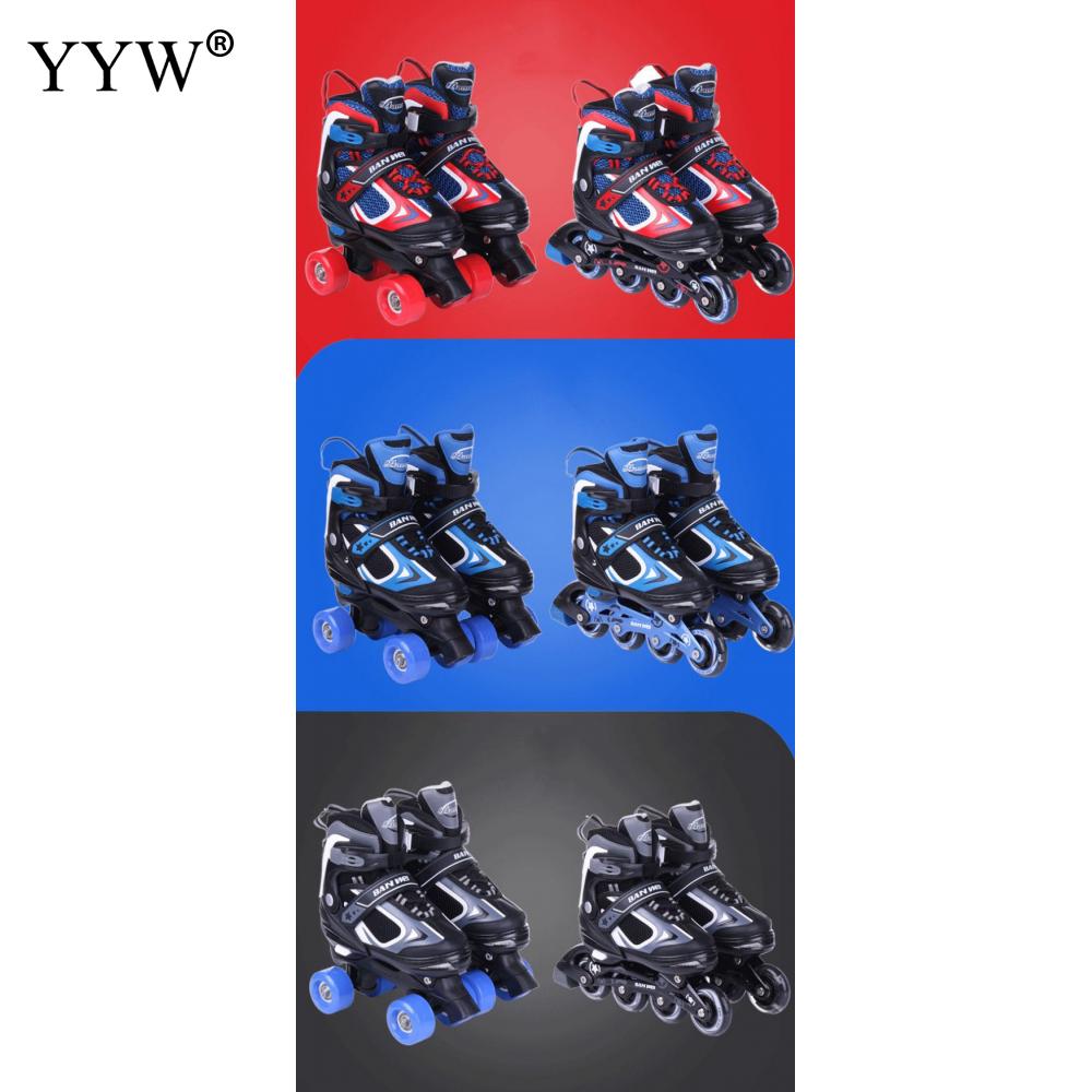 Roller Skate 2 In 1 Inline Double Row Skates Adjustable Pu Rubber Wheels Shoes Sneaker Skating Children Black Boys Girls Shoes