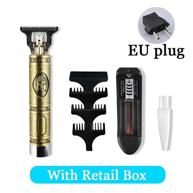 Close-cutting Digital Hairdresser Electric Hair Clipper Barber Men Hair Trimmer Rechargeable 0mm T- Blade Machine: Buddha with box EU