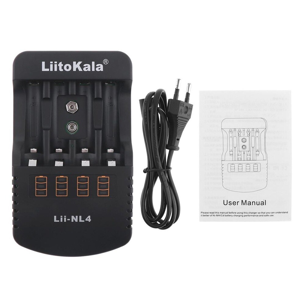 LiitoKala Lii-NL4 1.2V AA AAA 9V Battery Charger Ni-MH Ni-Cd Rechargeable Batteries Wall Desk Charging Chargers for Travel