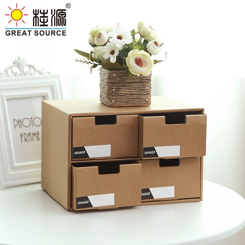 2 Layers Storage Composable Cabinet Office 4 Drawers Corrugate Foldable Home Storage Kraft Paper Environment Friendly(2PCS)