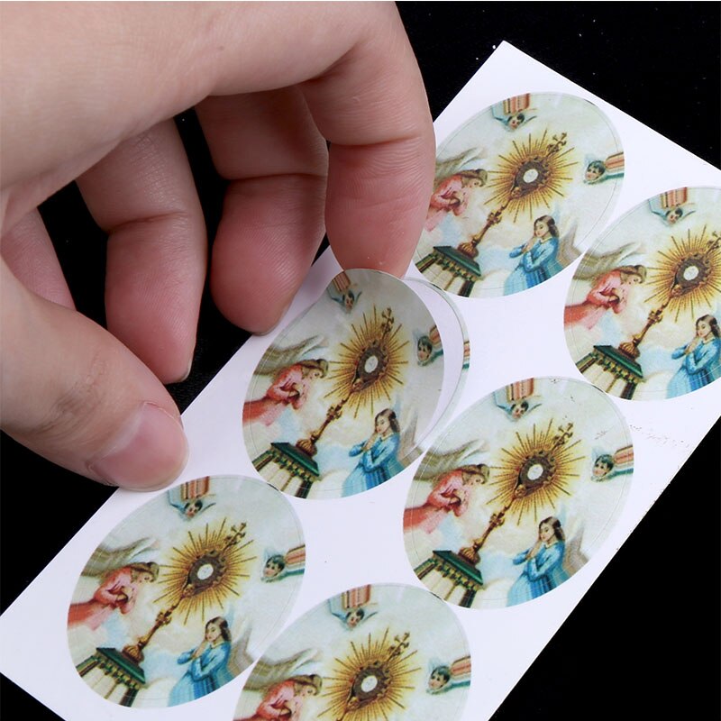 50pcs/Oval Religious Catholic Saint Mary Sticker Accessories 25x35mm: 25x35-50PCS21