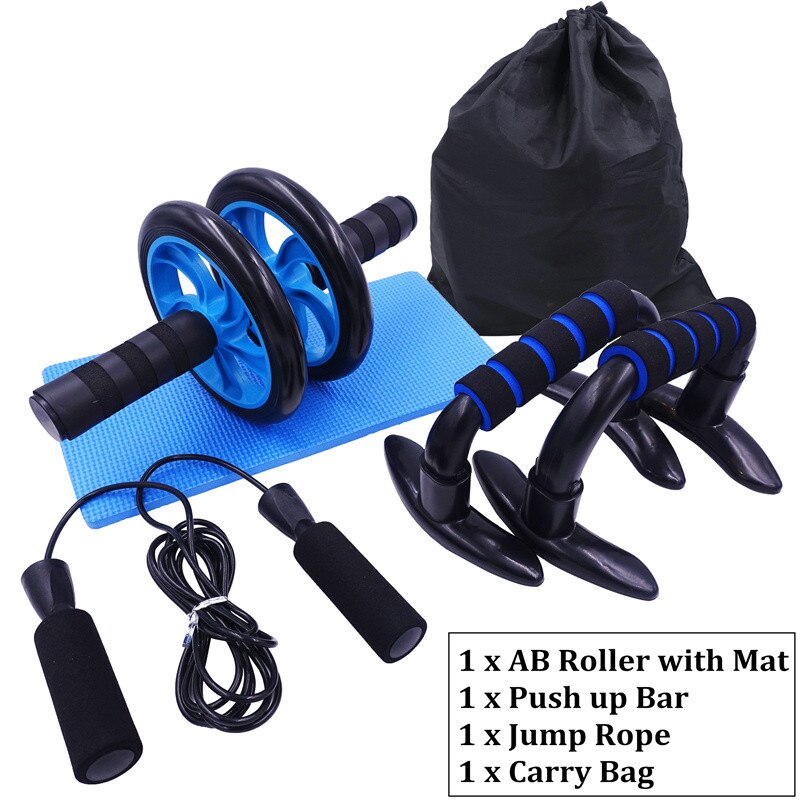 AB Roller Kit Strong Load-bearing with Push-Up Bar Jump Rope Knee Pad Home Gym Abdominal Core Muscle Exercise Fitness Equipment: Set of 3