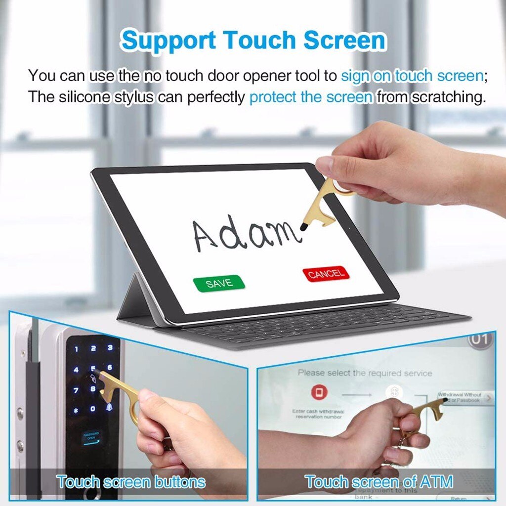 Door Opener Brass Anti-Contact Safety Protection Isolation Bottle Opener Contactless Safety Door Opener Door Handle Key Grip 4PC