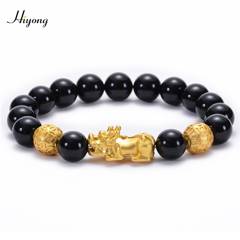 Feng shui preto obsidian grânulos pulseira de alta qualidade pixiu riqueza pulseiras para homens charme buda liga jóias: Obsidian Bracelet5