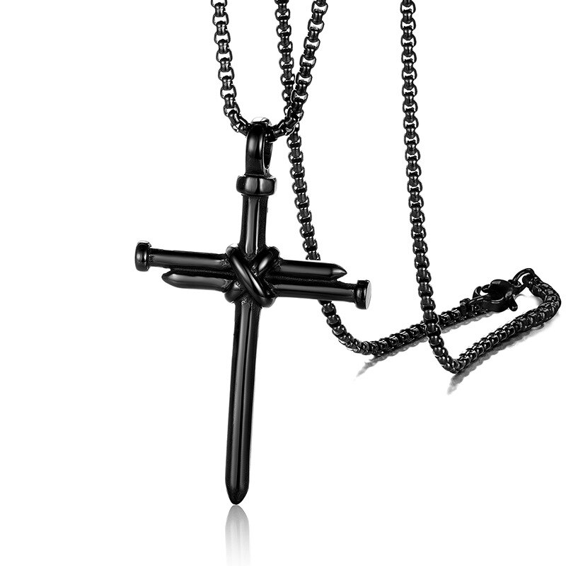 Cross Necklace Men Punk Nail Styling Pendant Black Gold Silver Color Chain Necklace